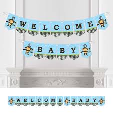 Blue Monkey Boy Baby Shower Bunting Banner Blue Party Decorations Welcome Baby Walmart Com