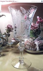 Moser lady hamilton crystal water goblets, hand cut and polished in the czech republic, part of the former czechoslovakia. Set Of Six Vintage Etched Tiffin Crystal Water Goblets Fuchsia Pattern Crystal Glassware Crystal Goblets Crystal Stemware