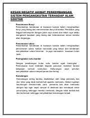 Kehadiran limbah yang menimbulkan dampak negatif bagi manusia maupun lingkungan, maka perlu dilakukan penanganan terhadap limbah tersebut. 344583496 Kesan Negatif Akibat Perkembangan Sistem Pengangkutan Terhadap Alam Sekitar Pdf Kesan Negatif Akibat Perkembangan Sistem Pengangkutan Course Hero