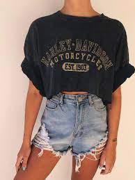 Harley Davidson Tee Crop Top Outfits Top Outfits Cropped Tee Outfit