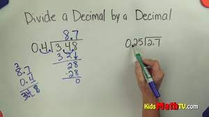 To divide decimals, start by moving the decimal point in the divisor all the way to the right so it's a whole number. Dividing Decimals By Decimal Values Math Video Tutorial Youtube