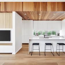 Rawsonhomes Fresh Minimal Perfect Balance Between Crisp Shades Clean Lines Natural Elements Feat Timber Ceiling Bulkhead Kitchen Custom Kitchens Design