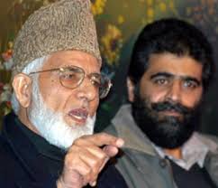 Syed Ali Shah Geelani along with Nayeem Khan, Chairman of the Jammu Kashmir National Front at a press conference in Srinagar on Tuesday. - j%26k