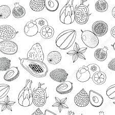 Tropical fruit fruit coloring pages for adults. Seamless Hand Drawn Pattern With Tropical Exotic Fruits Vector Royalty Free Cliparts Vectors And Stock Illustration Image 83075741