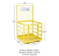 Scratch and Dent - 2 Person Forklift Platform Safety Cage Yellow 45" x 43"  - FINAL SALE