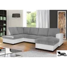 Canapé d'angle convertible ou canapé modulable : Canape D Angle En U Convertible Oara 6 Places Tissu Gris Et Simili Cuir Blanc Achat Vente Canape Sofa Divan Soldes Sur Cdiscount Des Le 20 Janvier Cdiscount