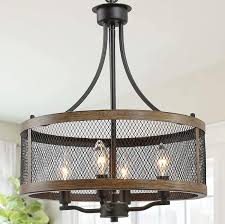 Light fixtures dinning room benjamindesign co. Laluz Farmhouse Chandelier Dining Room Light Fixture Drum Chandeliers 16 Width Oil Black Wood Painted Finish Amazon Com