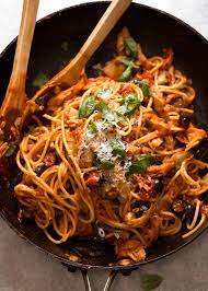 Just when you thought pasta couldn't get any simpler. Sicilian Chicken Spaghetti Recipetin Eats