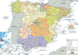 Spain is bordered by the bay of biscay, the balearic sea, the mediterranean sea, and the alboran sea; Political Map Of Spain Map Of Spain Political Map Map