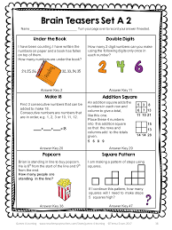 Welcome to our common core printables section for 4th grade math! Printable Math Problems And Math Brain Teasers Cards From Games 4 Learning Contains 54 Printable Cards In Larg Math Task Cards Brain Teasers Math Brain Teasers