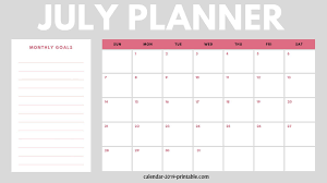 July 2019 Calendar Monthly Planner Calendar Monthly Planner Printable Calendar July July Calendar