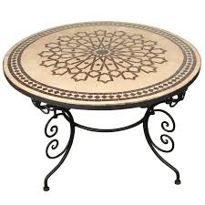 Moroccan Artist Round Mosaic Outdoor Tile Table On Base 47 Moroccan Moorish Ceramic Iron Cement Tile Tables Outdoor Tiles Mosaic Tile Table