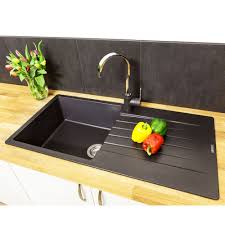 Reginox Harlem 1 Bowl Black Silvery Granite Composite Kitchen Sink Waste Kit 1000 X 500mm Composite Kitchen Sinks Single Bowl Sink Sink