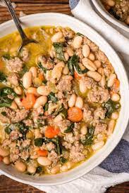 This Healthy Italian Sausage Stew With White Beans And Greens Is A Quick And Delicious Meal To Warm Italian Sausage Soup Sausage Stew Crockpot Italian Sausage