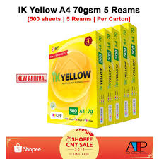 Sheet size:210mm x 297mm, international size a4 quality: Ik Yellow A4 Copier Paper 70gsm 500 Sheets 5 Reams Shopee Malaysia