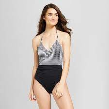 Sunn Lab Women S Striped Halter Wrap One Piece Target One Piece One Piece Swimsuit Black Women Swimsuits