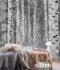 Bedroom Black And White Wall Mural Birch Trees Black And White Wallpaper White Walls Tree Wall Murals Forest Wall Mural