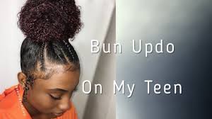 This style works best for african americans who have the natural texture needed for an afro, round or oval faces, and short foreheads. Quick And Easy Bun Updo W Braids On My Teenager Natural Hair Youtube