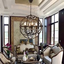 Wire Globe Chandelier Lighting Country Style 4 Lights Rust Hanging Light With Crystal Accents Beautifulhalo Com