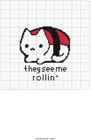 Kawaii Style Sushi Cat They See Me Rollin Etsy In 2020 Kawaii Cross Stitch Pixel Art Pattern Cross Stitch Patterns