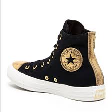 Black And Gold High Tops Converse Shoes Hightop Converse Color Black Gold Size 9 Converse Chuck Taylor Sneakers Converse Shoes