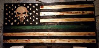 Handcrafted rustic wooden punisher skull flags. Wooden Punisher Thin Green Line Military American Wood Flag Rustic Flags Skull Art