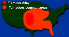 Tornadoes often form in the vicinity of a cold front. Tornado Alley