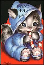 Ephemera Baby S 1st Christmas Greeting Card 1950 Kittens Vintage Vintage Christmas Cards Cat Christmas Cards
