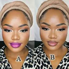 Which of the lip gloss matches the make-up A or B