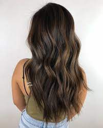 Long Dark Brown Hair With Golden Balayage Hair Highlights Brown Blonde Hair Coffee Brown Hair