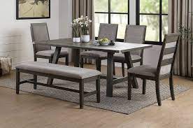 7 piece dining room sets. Ellis Grey Distressed Wood Finish 6 Piece Dining Set With Bench Poundex F2494 1801 1802