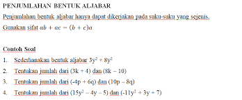 25 downloads 188 views 116kb size. Penjumlahan Bentuk Aljabar Matematika Kelas 7 Media Pembelajaran Online Guru Spensaka Smpn1kalimanah