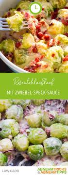 Low Carb Rosenkohlauflauf Mit Herzhafter Zwiebel Speck Sauce Rezept Rosenkohlauflauf Rezepte Rezepte Abendessen