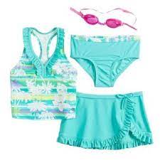 Girls 4 6x Zeroxposur Magic Mirage Tankini Top Bottoms Skirt Swimsuit Set With Goggles Kohls In 2021 Swimsuit Set Skirted Swimsuit Cute Girl Outfits