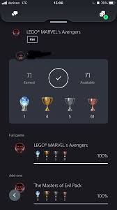 Lego marvel super heroes 2 trophy list • 76 trophies • 47,238 owners • 32.83% average 1 platinum • 4 gold • 4 silver • 67 bronze lego marvel super heroes 2 trophies • psnprofiles.com Lego Marvel S Avengers Platinum And 100 The Open World Got A Bit Boring After Awhile Trophies