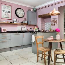 Kitchen Makeover With Pink Walls Grey Units And Vintage Furniture Pink Kitchen Decor Grey Kitchen Designs Grey Kitchens
