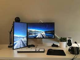 pc desk multidisplay68 45 jpg home office setup gaming desk desktop setup
