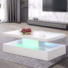 The stylish and contemporary e15 charlotte coffee table fk05 was designed for the prominent furniture manufacturer e15 by the veteran functionalist designer and. Buy Mecor Modern Glossy White Coffee Table W Led Lighting Contemporary Rectangle Design Living Room Furniture Online In Vietnam B07w88dr1x