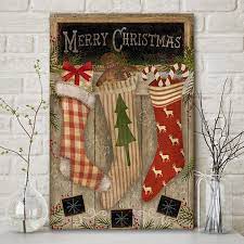Merry Christmas Stockings Wall Art | Antique Farmhouse