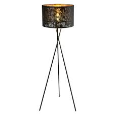 Illuminate any corner of the house with the modern elite standing lamp, featuring a marble base and gold shade inside. Floor Lamp With Textile Shade In Black Gold Tuxon Etc Shop