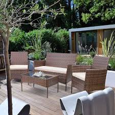 Walnew 4 Pcs Outdoor Patio Furniture Brown Pe Rattan Wicker Table And Chairs Set Walmart Com Wicker Table And Chairs Traditional Patio Furniture Balcony Furniture Set