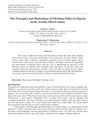 Pdf The Principles And Motivations Of Christian Ethics In Nigeria In The Twenty First Century