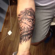 Pocket Watch Feather And Rose Tattoo By Sammy Baby Tattoos Sleeve Tattoos Clock Tattoo