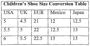 Toddler Shoe Size Conversion Chart Mexico
