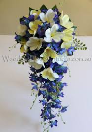Frangipani Blue Orchid Cascade Bouquet Blue Sunflower Wedding Artificial Bridal Bouquets Sunflower Wedding