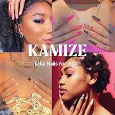 Kamize Pink Fake Nails Long Coffin Press