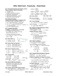 Math 1113 Precalculus Cheat Sheet Precalculus Math Methods Learning Math
