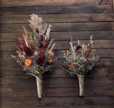 Dried Flower Thistle Fall Autumn Wedding Bouquet Set Burgundy Orange Pampas Grass In 2020 Wedding Bouquets Sets Fall Wedding Bouquets Dried Flower Bouquet