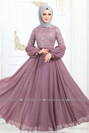 Modaselvim Abiye Kemerli Balon Kol Tesettur Abiye Ech7308 Lila Elbiseler Payet Elbise Kiyafet