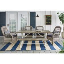 Hampton Bay Beacon Park 6 Piece Gray Wicker Outdoor Dining Set With Midnight Cushions Frs80937a Stg The Home Depot Outdoor Dining Patio Furniture Collection Outdoor Dining Set